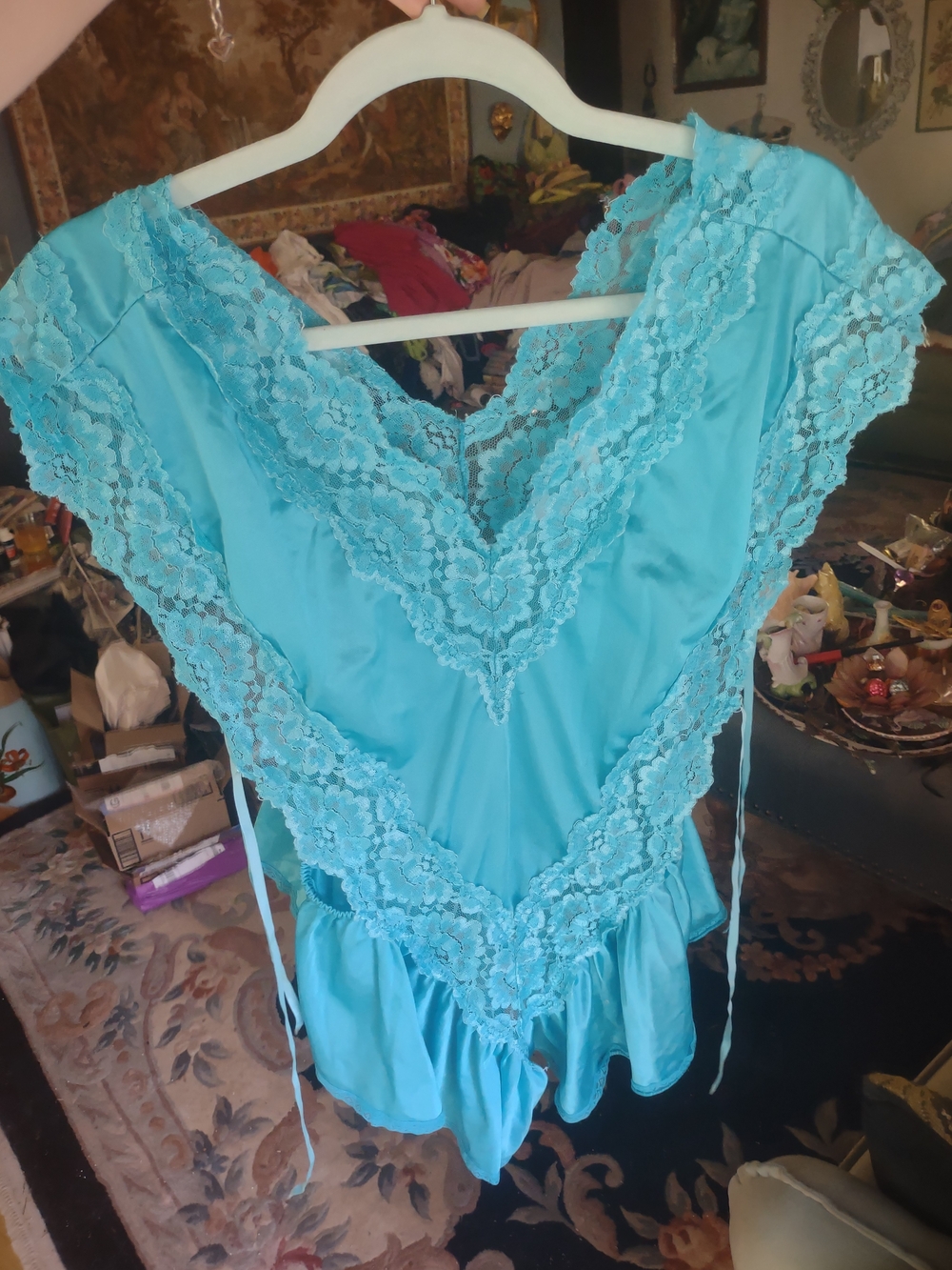 Turquoise Lace-Trim V-Neck Women’s Teddy